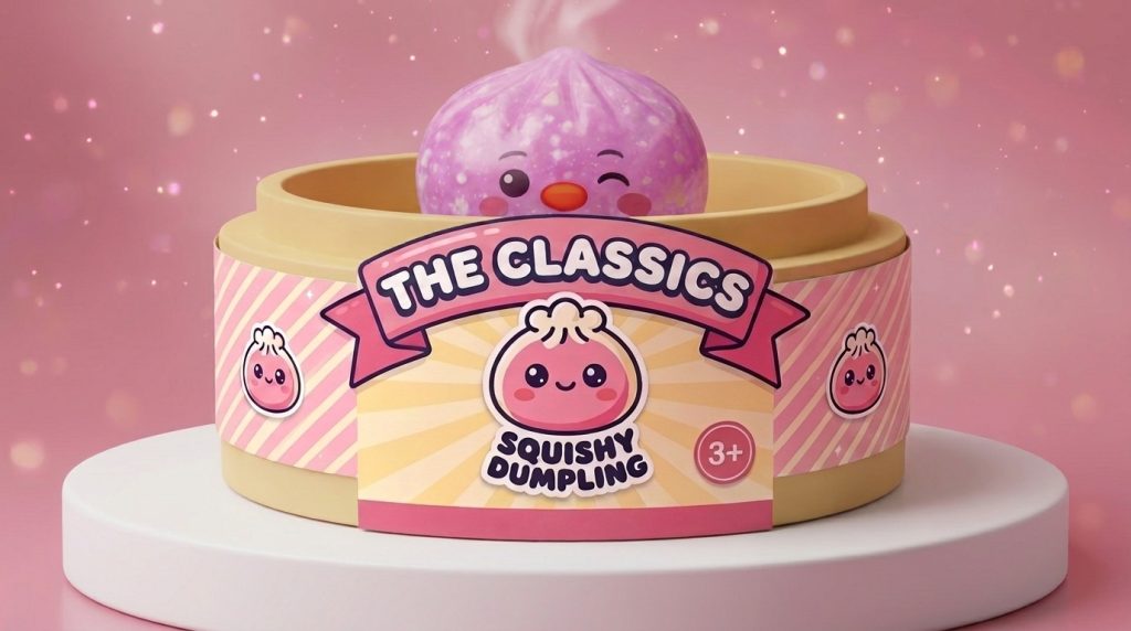 Penguin Dumpling Squishy Karkkipinkki bambutyylisessä höyrytyskorissa