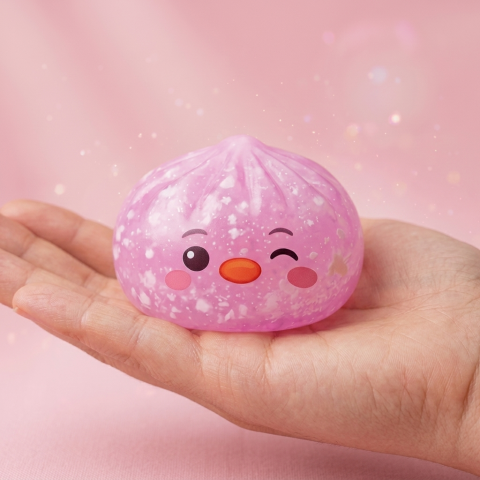 Penguin Dumpling Squishy Karkkipinkki kädessä — kokovertailu