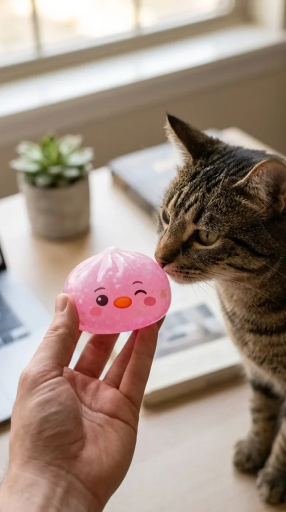 Penguin Dumpling Squishy Karkkipinkki pehmolelun seurassa
