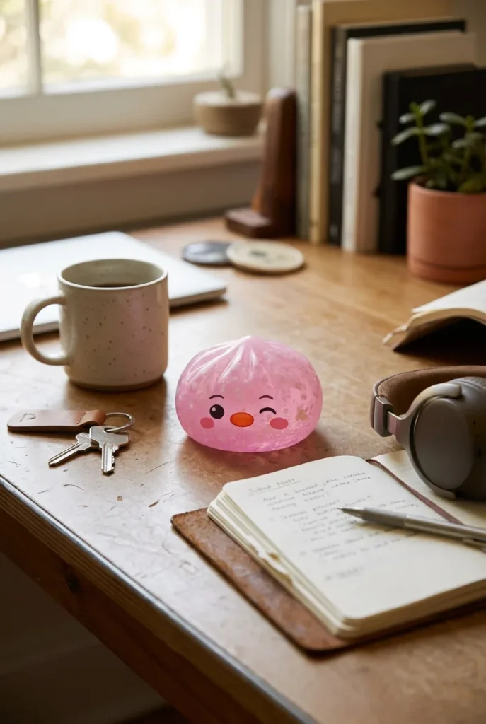 Penguin Dumpling Squishy Karkkipinkki työpöydällä