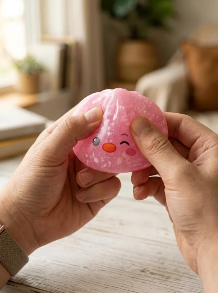 Penguin Dumpling Squishy Karkkipinkki puristuksessa