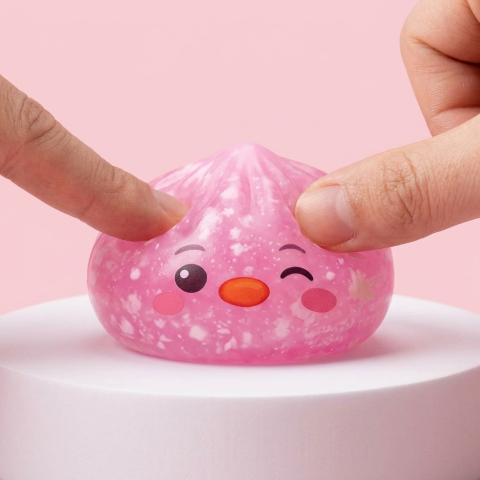 Penguin Dumpling Squishy Karkkipinkki puristettuna kädessä