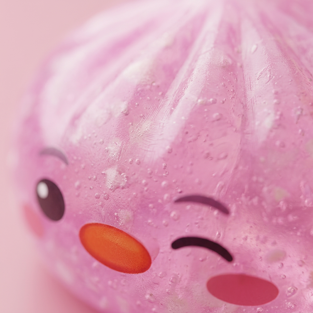 Penguin Dumpling Squishy Karkkipinkki makrokuva vaahdon pinnasta