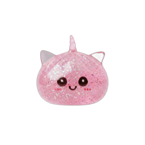 Unicorn Glitter Dumpling Squishy Pinkki puristettuna kädessä