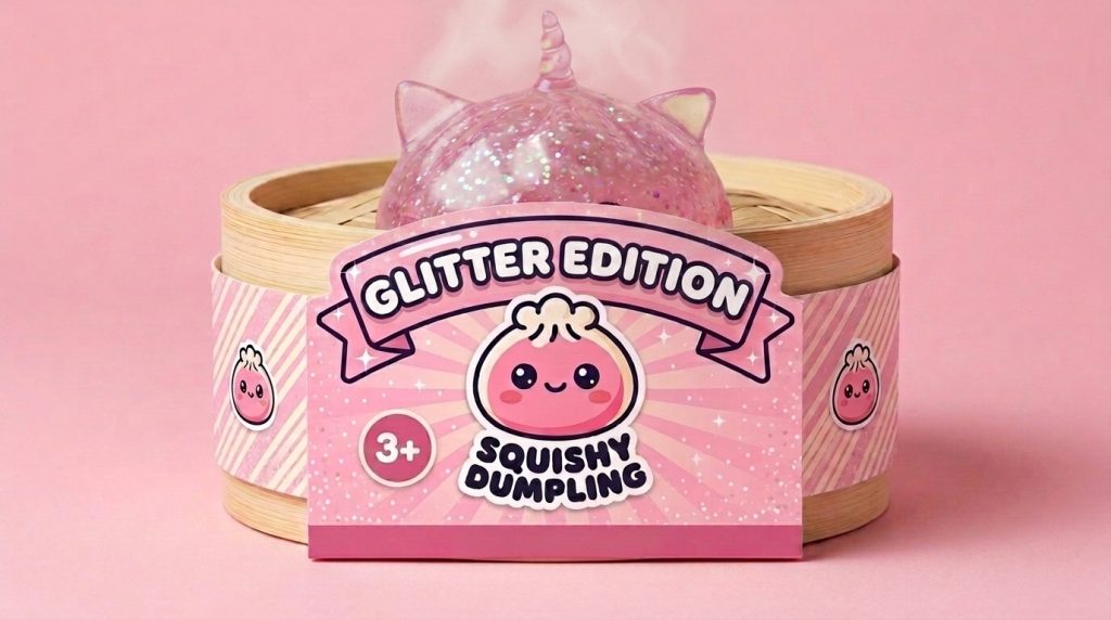 Unicorn Glitter Dumpling Squishy Pinkki bambutyylisessä höyrytyskorissa
