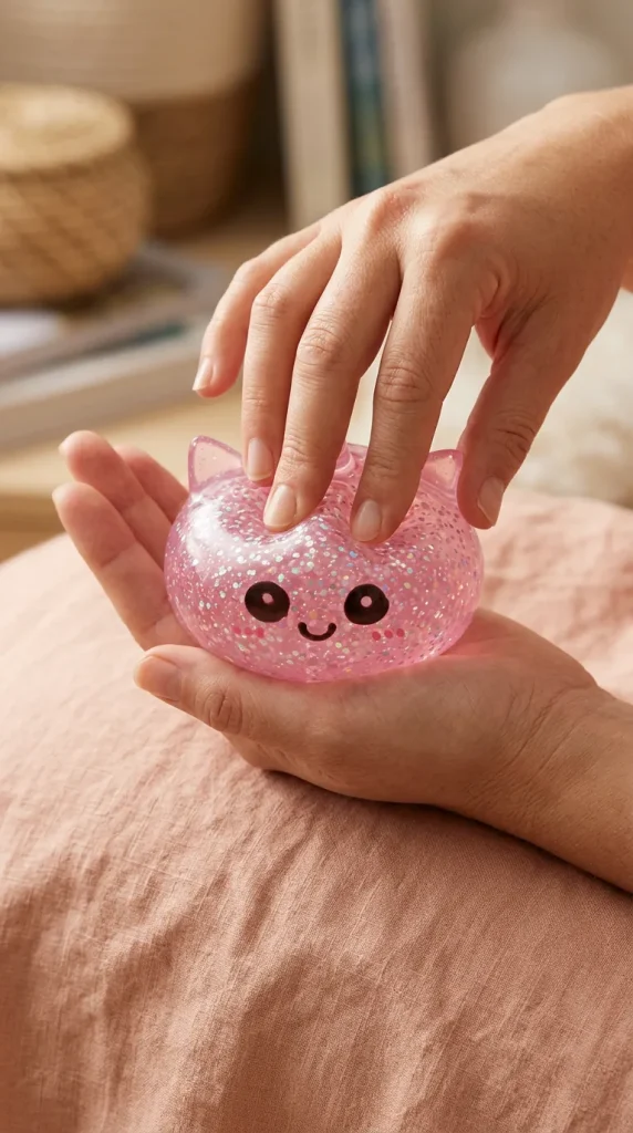 Unicorn Glitter Dumpling Squishy Pinkki puristuksessa