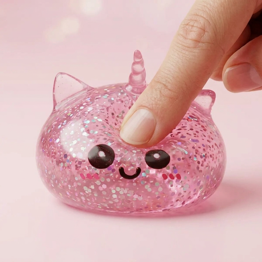 Unicorn Glitter Dumpling Squishy Pinkki slow rise -efekti toiminnassa