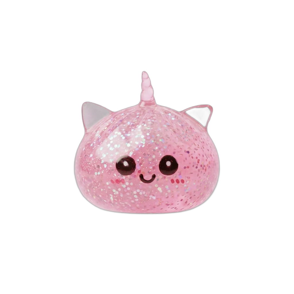 Unicorn Glitter Dumpling Squishy Pinkki puristettuna kädessä