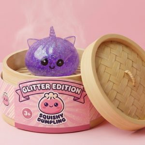 Glitter Dumpling Squishy Yksisarvinen Violetti bambutyylisessä höyrytyskorissa