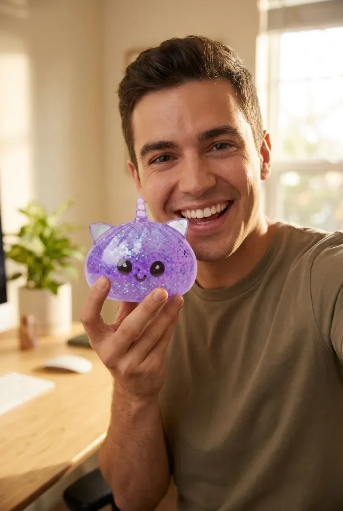 Glitter Dumpling Squishy Yksisarvinen Violetti arjen keskellä