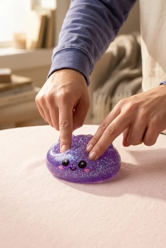 Glitter Dumpling Squishy Yksisarvinen Violetti puristuksessa