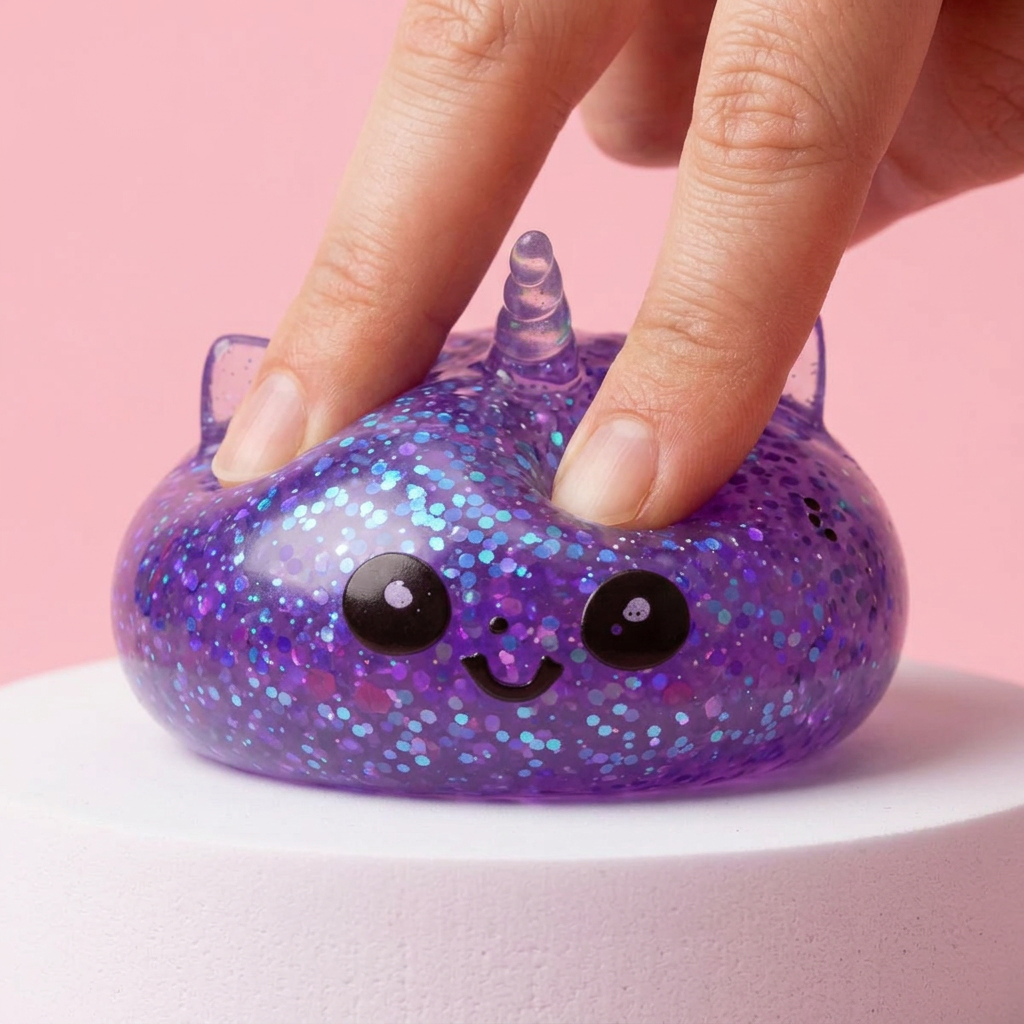 Glitter Dumpling Squishy Yksisarvinen Violetti slow rise -efekti toiminnassa