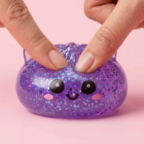 Glitter Dumpling Squishy Yksisarvinen Violetti puristettuna kädessä