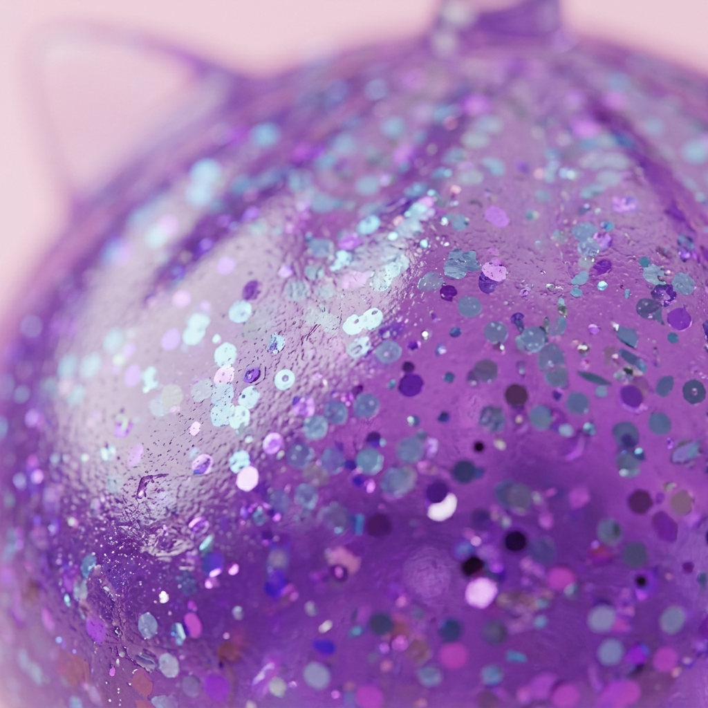Glitter Dumpling Squishy Yksisarvinen Violetti makrokuva vaahdon pinnasta