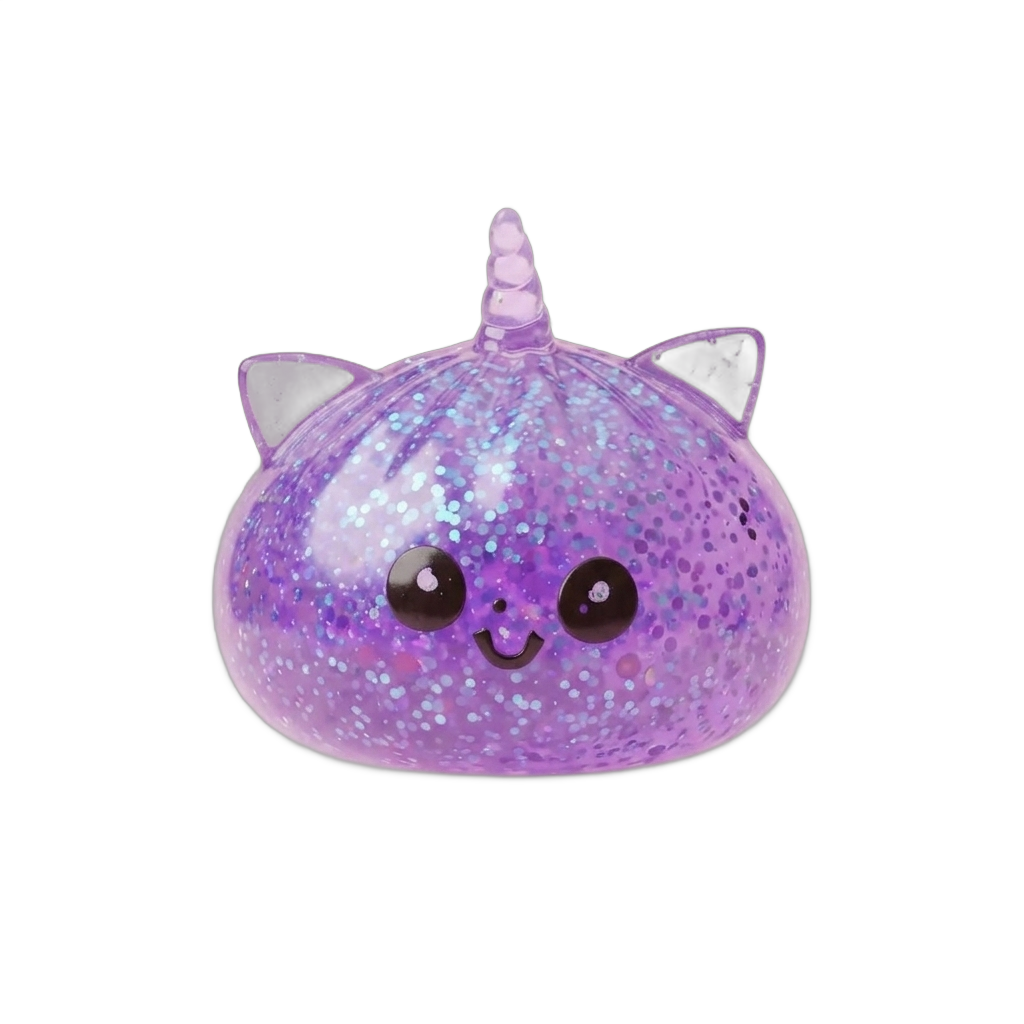 Glitter Dumpling Squishy Yksisarvinen Violetti puristettuna kädessä