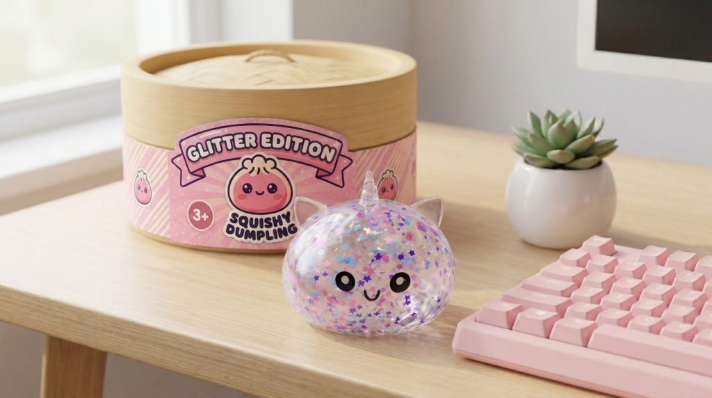 Dumpling Squishy Sparkle Yksisarvinen Valkoinen arkisessa asetelmassa