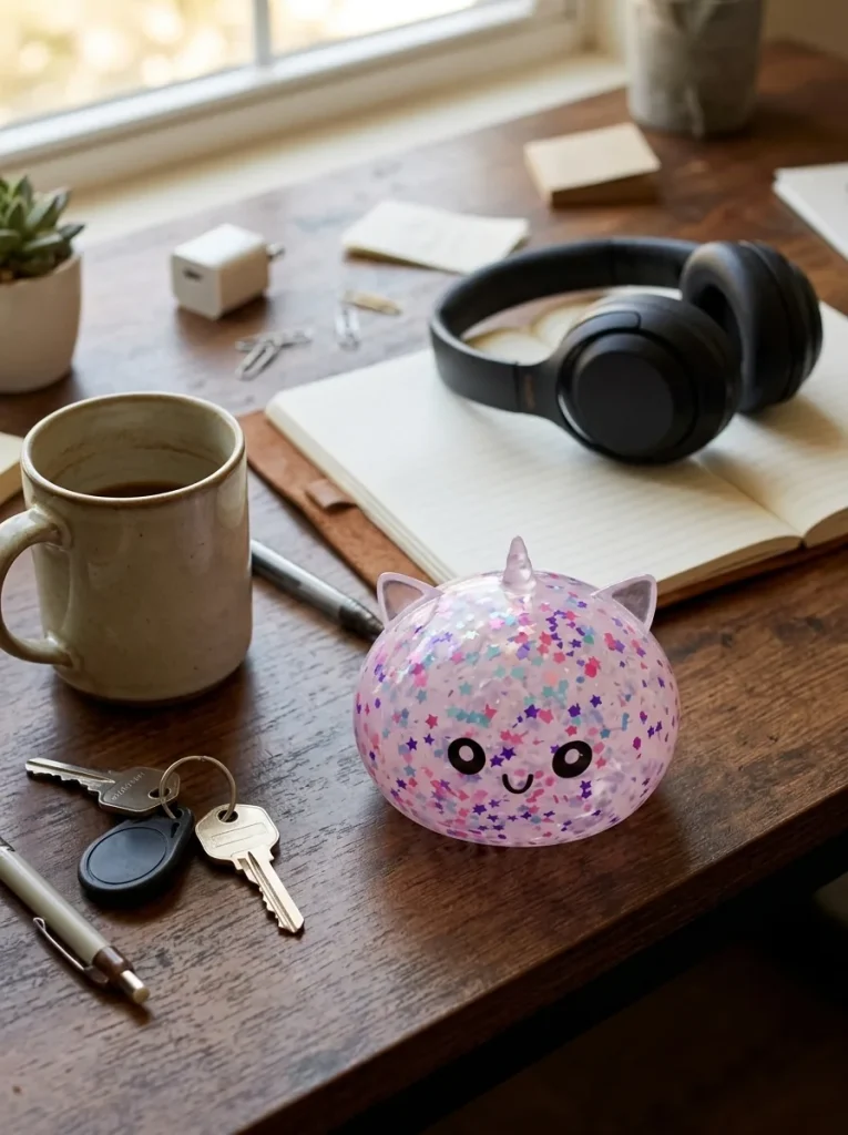 Dumpling Squishy Sparkle Yksisarvinen Valkoinen työpöydällä