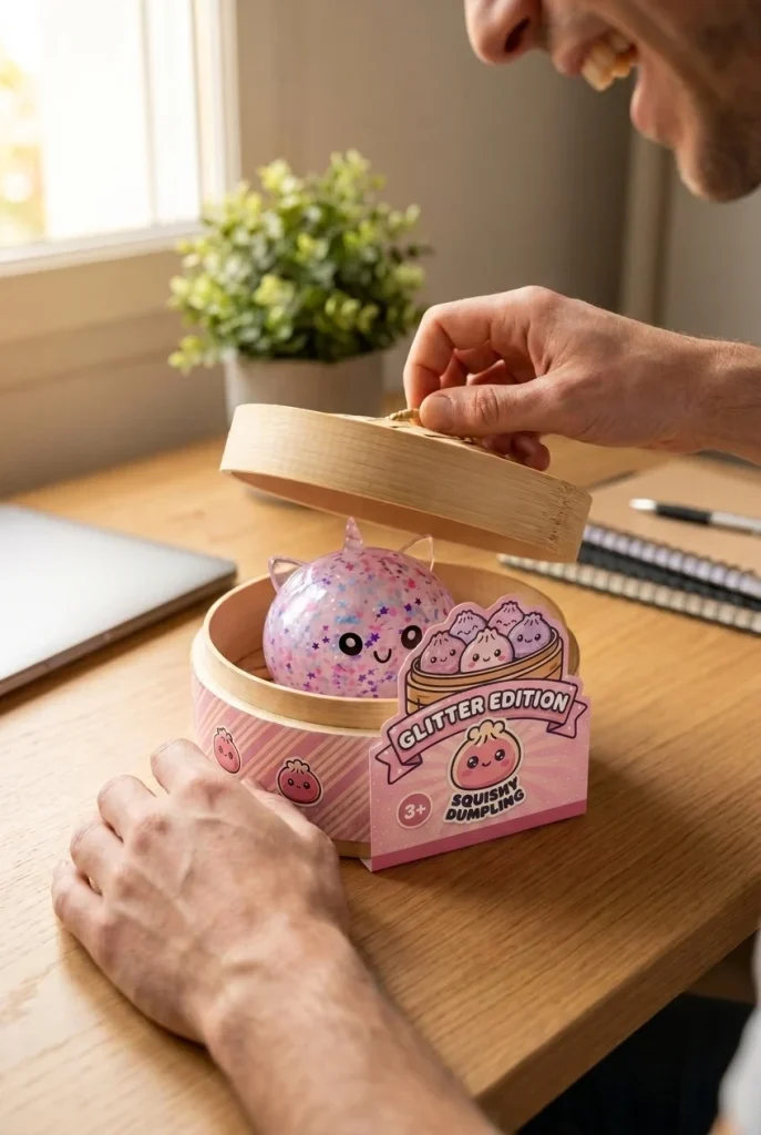 Dumpling Squishy Sparkle Yksisarvinen Valkoinen avauksen hetkellä