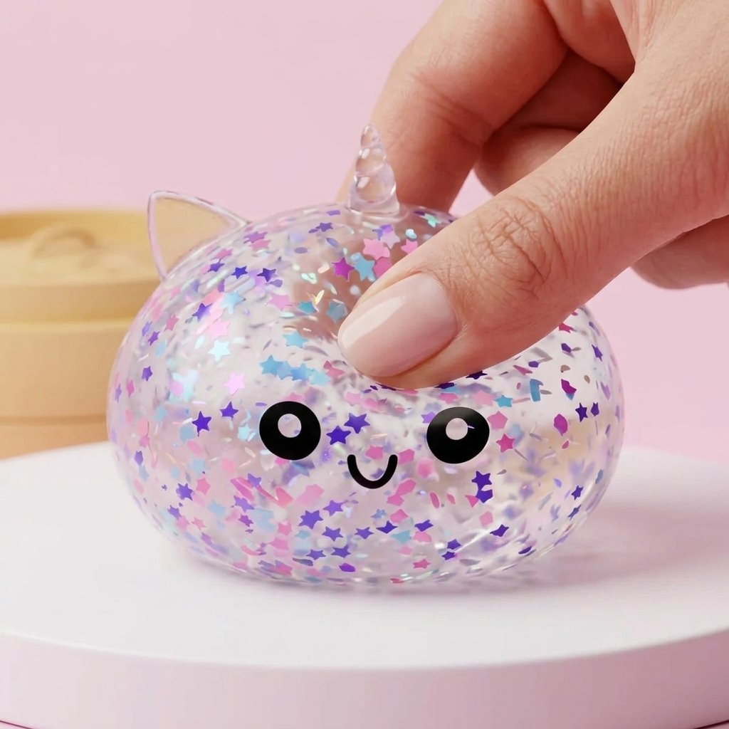 Dumpling Squishy Sparkle Yksisarvinen Valkoinen slow rise -efekti toiminnassa