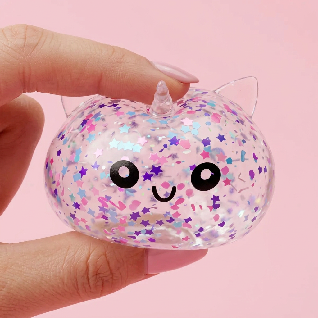 Dumpling Squishy Sparkle Yksisarvinen Valkoinen puristettuna kädessä
