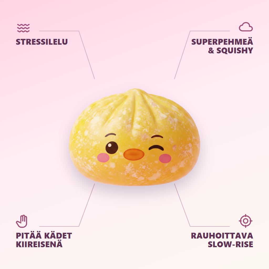 Squishy Dumpling Pingviini Keltainen infografiikka: tärkeimmät edut