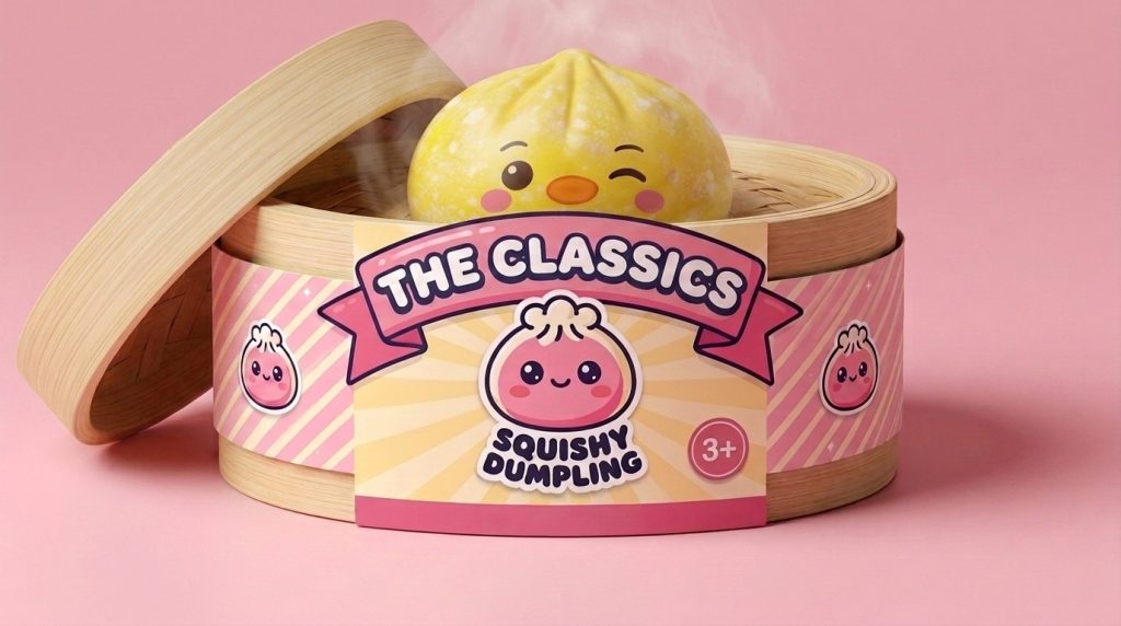 Squishy Dumpling Pingviini Keltainen bambutyylisessä höyrytyskorissa