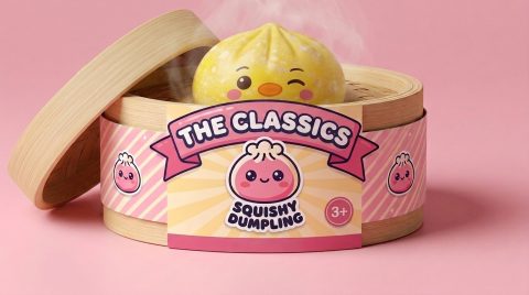 Squishy Dumpling Pingviini Keltainen bambutyylisessä höyrytyskorissa