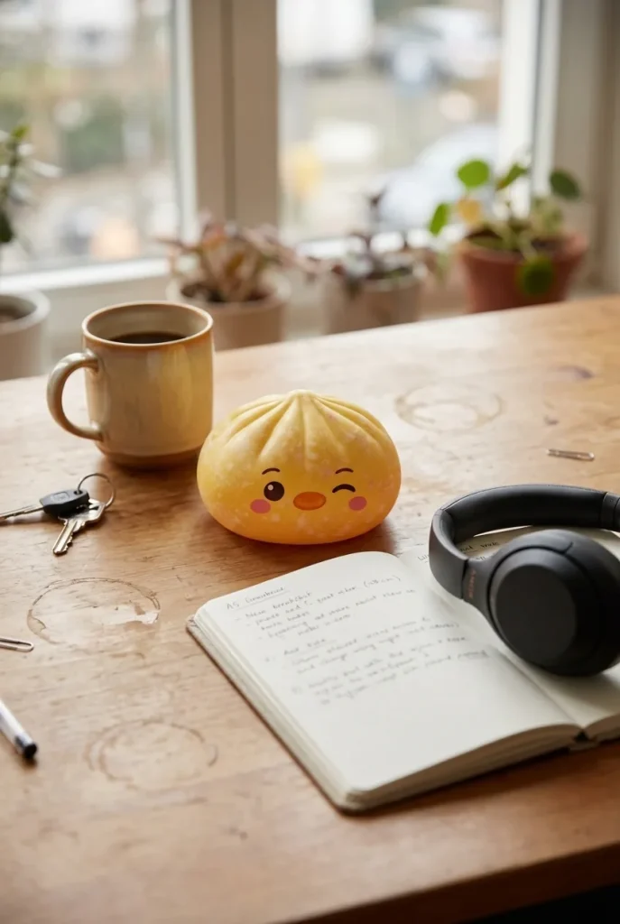 Squishy Dumpling Pingviini Keltainen työpöydällä