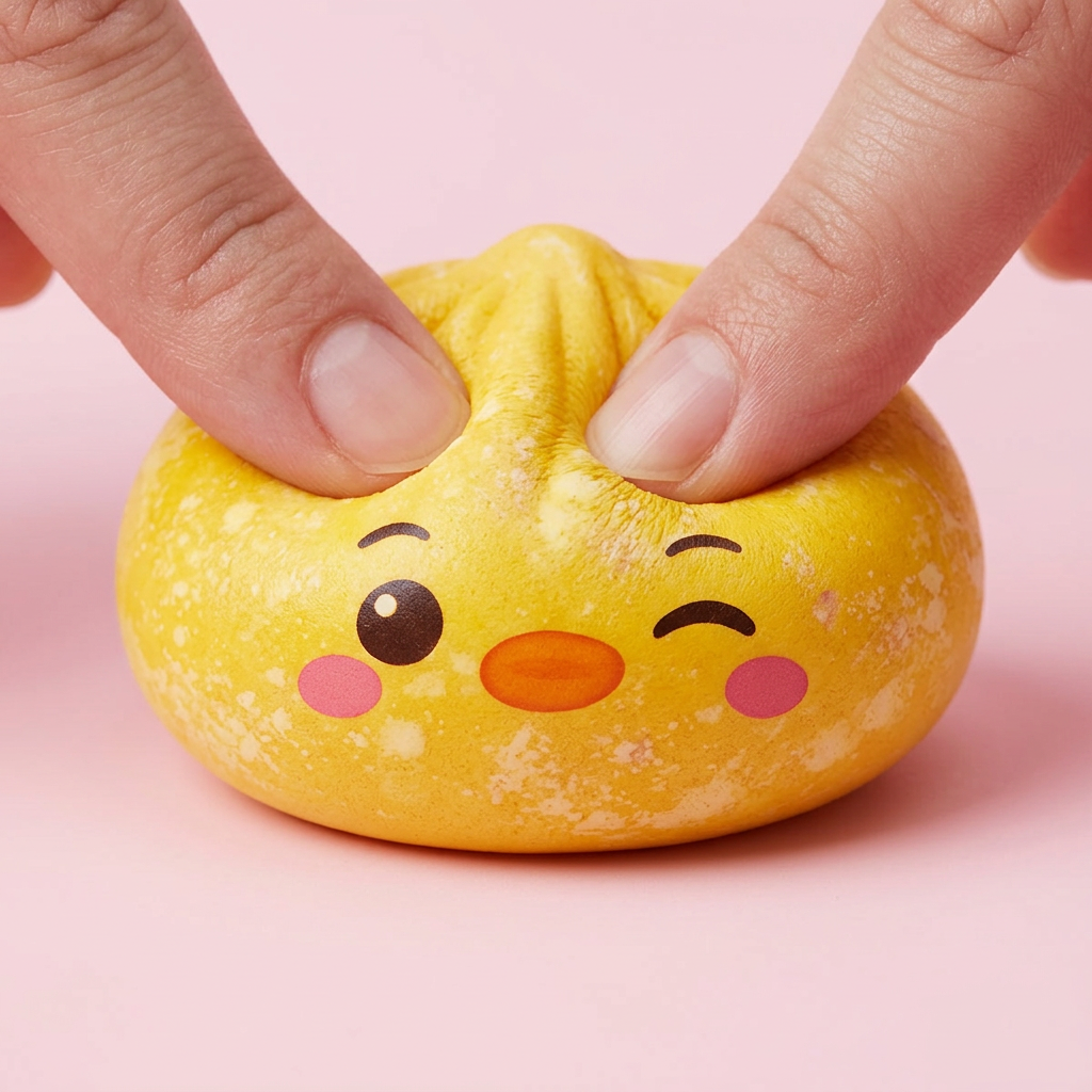 Squishy Dumpling Pingviini Keltainen slow rise -efekti toiminnassa