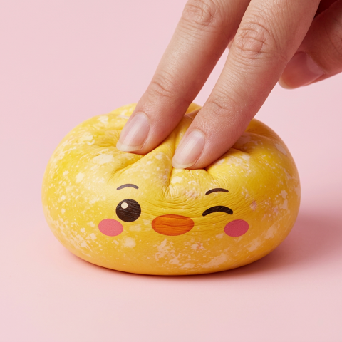 Squishy Dumpling Pingviini Keltainen puristettuna kädessä