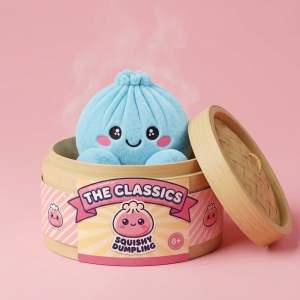 Squishy Dumpling Taivaansininen Plyysihahmo bambutyylisessä höyrytyskorissa