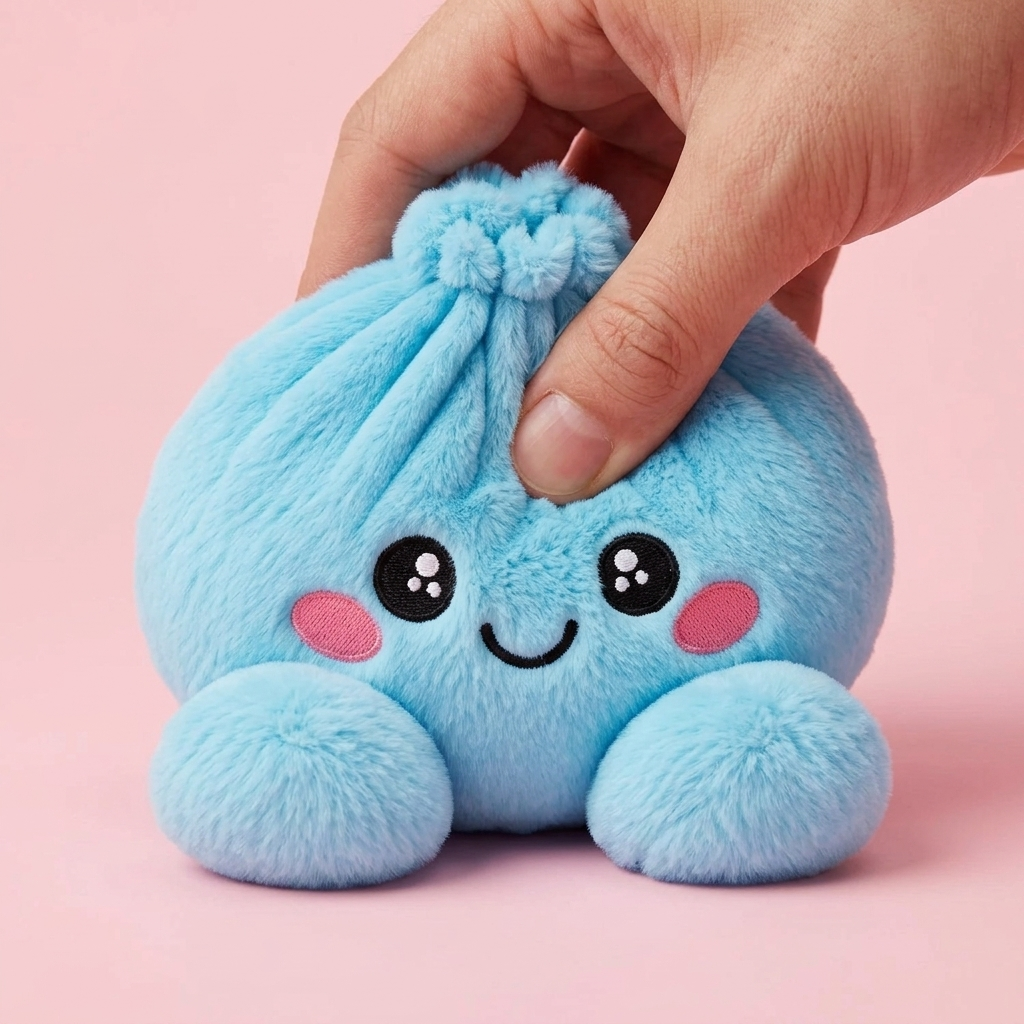 Squishy Dumpling Taivaansininen Plyysihahmo slow rise -efekti toiminnassa