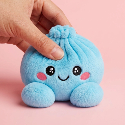 Squishy Dumpling Taivaansininen Plyysihahmo puristettuna kädessä