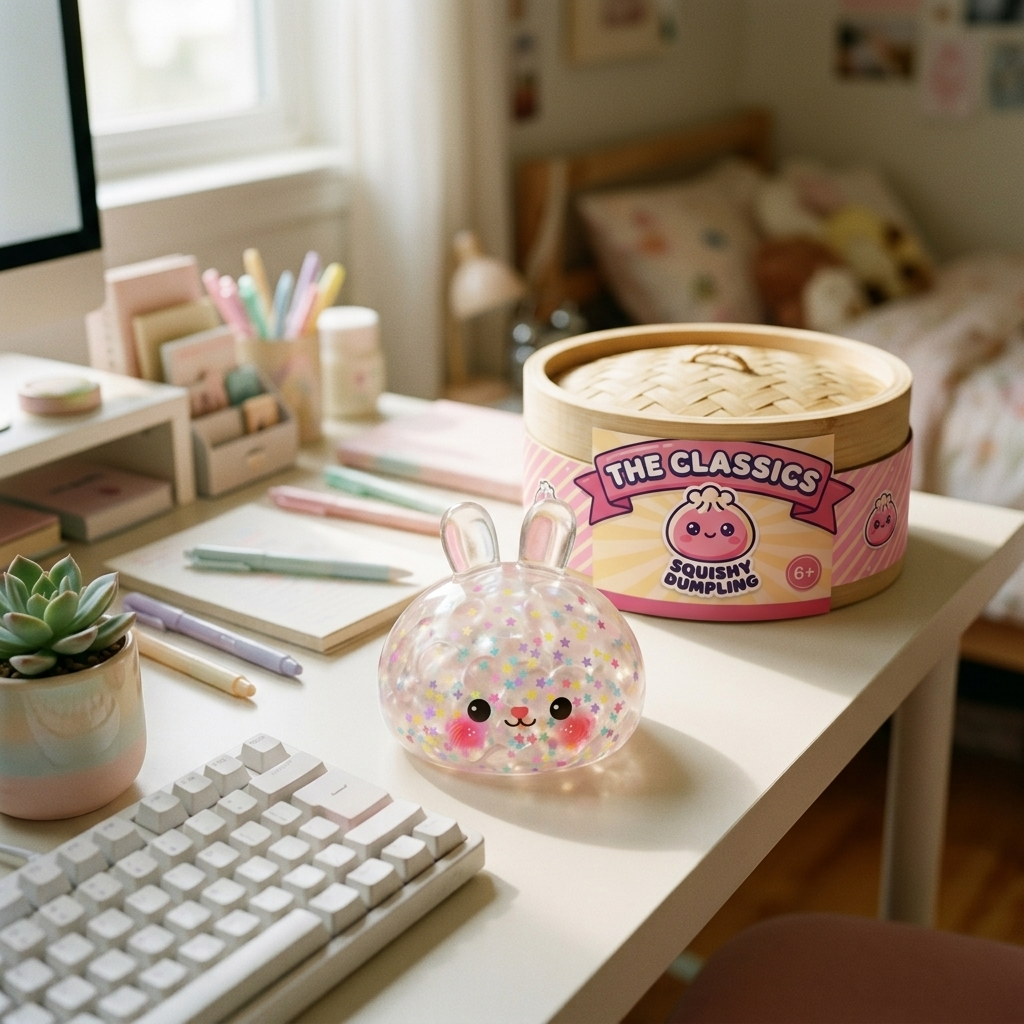 Bunny Dumpling Squishy Konfetti arkisessa asetelmassa