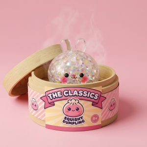 Bunny Dumpling Squishy Konfetti bambutyylisessä höyrytyskorissa