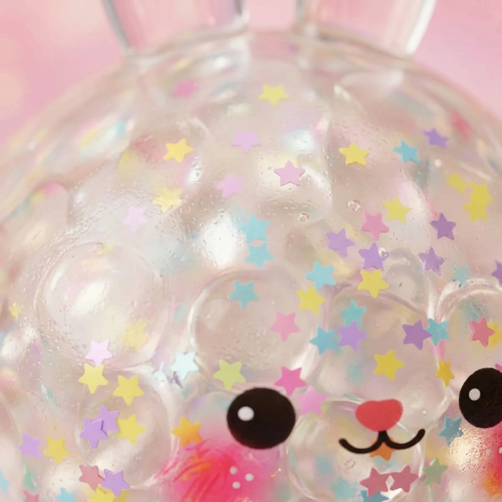 Bunny Dumpling Squishy Konfetti makrokuva vaahdon pinnasta