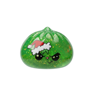 Äkäinen Joulu Dumpling Squishy Glitter Vihreä puristettuna kädessä