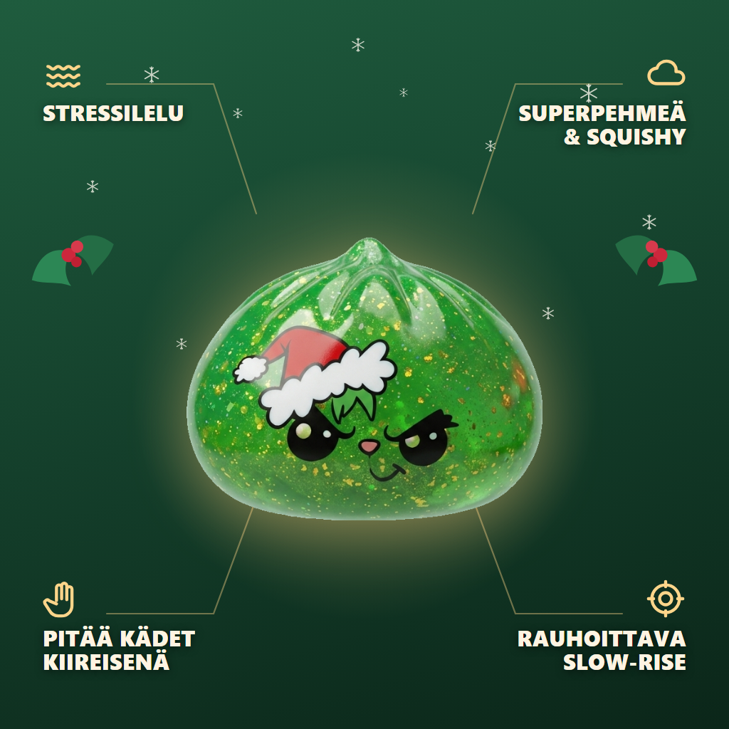 Äkäinen Joulu Dumpling Squishy Glitter Vihreä infografiikka: tärkeimmät edut