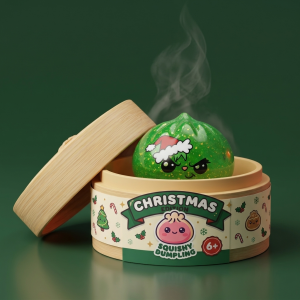 Äkäinen Joulu Dumpling Squishy Glitter Vihreä bambutyylisessä höyrytyskorissa