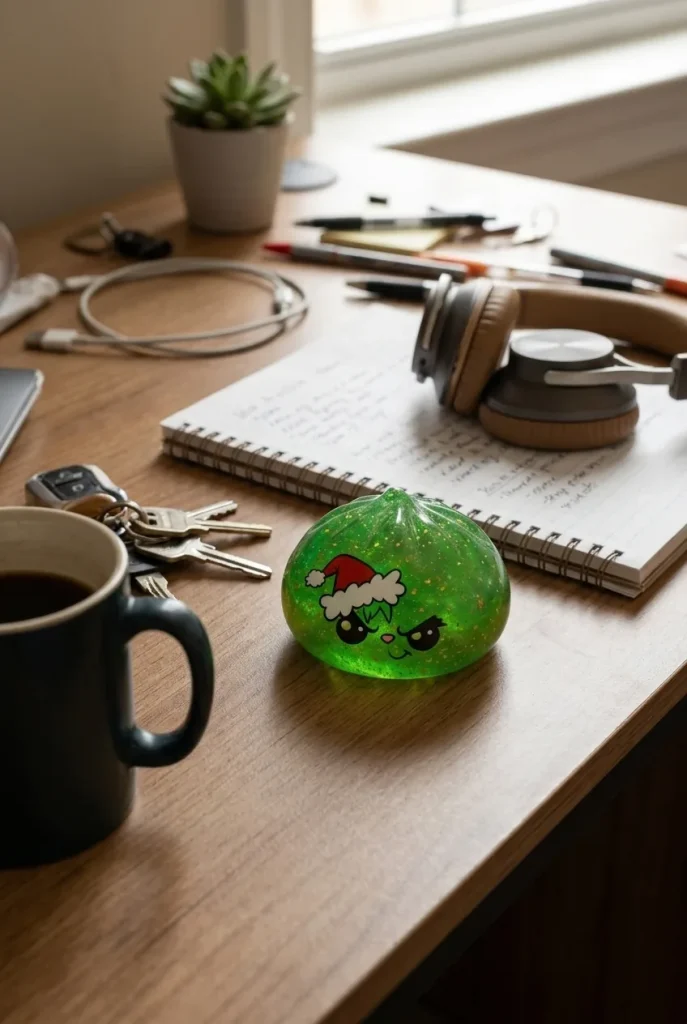 Äkäinen Joulu Dumpling Squishy Glitter Vihreä työpöydällä