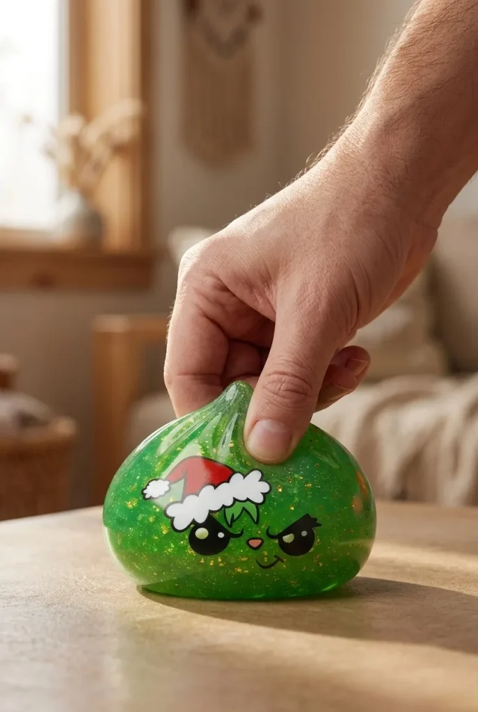 Äkäinen Joulu Dumpling Squishy Glitter Vihreä puristuksessa