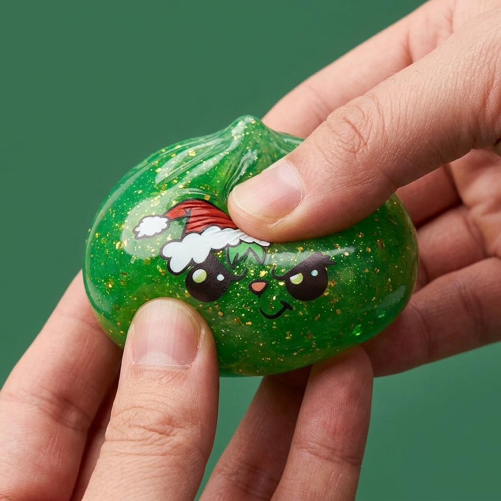 Äkäinen Joulu Dumpling Squishy Glitter Vihreä slow rise -efekti toiminnassa