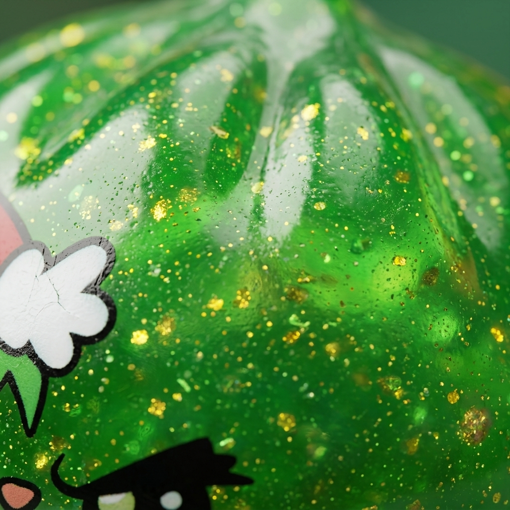 Äkäinen Joulu Dumpling Squishy Glitter Vihreä makrokuva vaahdon pinnasta