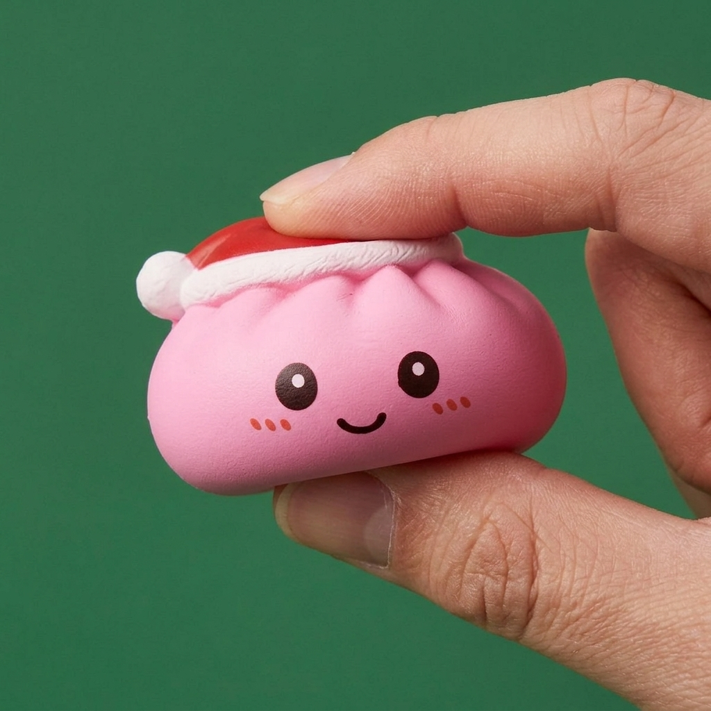 Dumpling Squishy Joulupipo -setti 4 kpl puristettuna kädessä