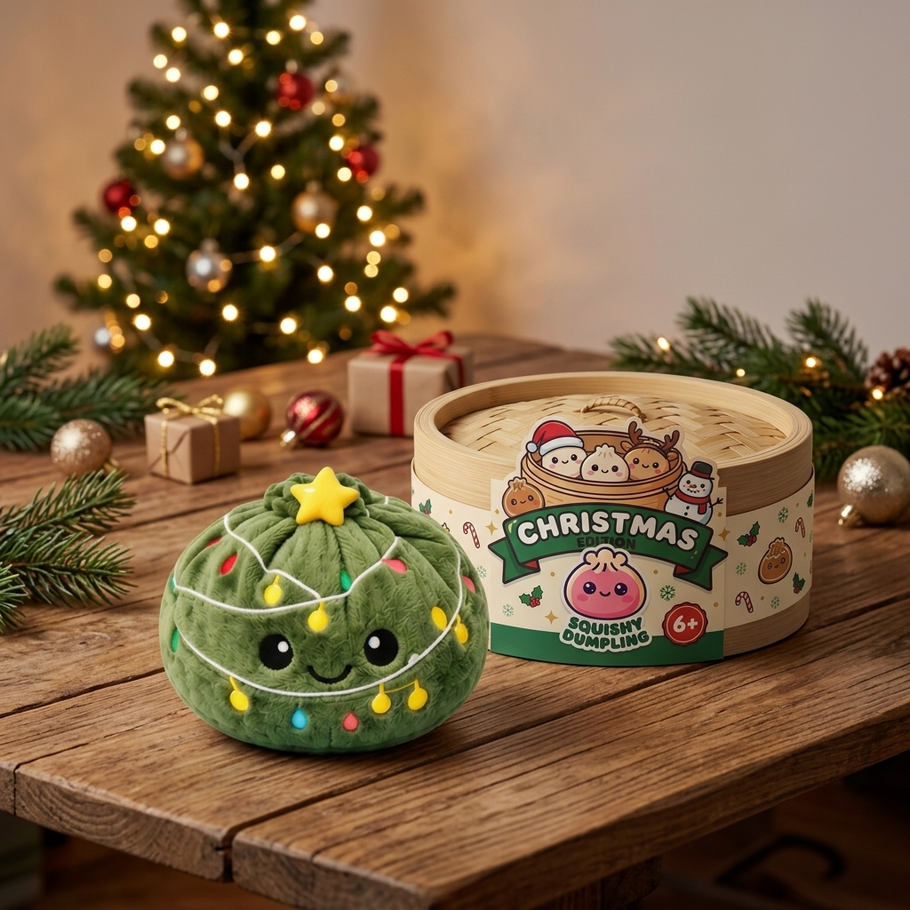 Dumpling Squishy Joulukuusi Kimalteleva arkisessa asetelmassa