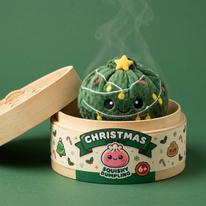 Dumpling Squishy Joulukuusi Kimalteleva bambutyylisessä höyrytyskorissa