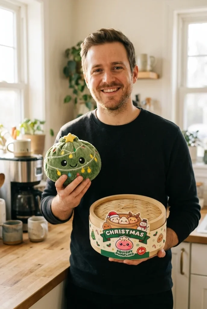 Dumpling Squishy Joulukuusi Kimalteleva pakkauksensa kanssa