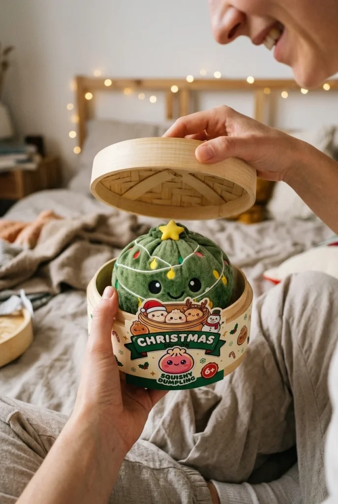 Dumpling Squishy Joulukuusi Kimalteleva avauksen hetkellä