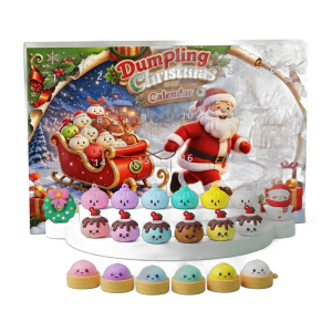Dumpling Squishy Joulukalenteri Joulupukin Reki 24 kpl puristettuna kädessä