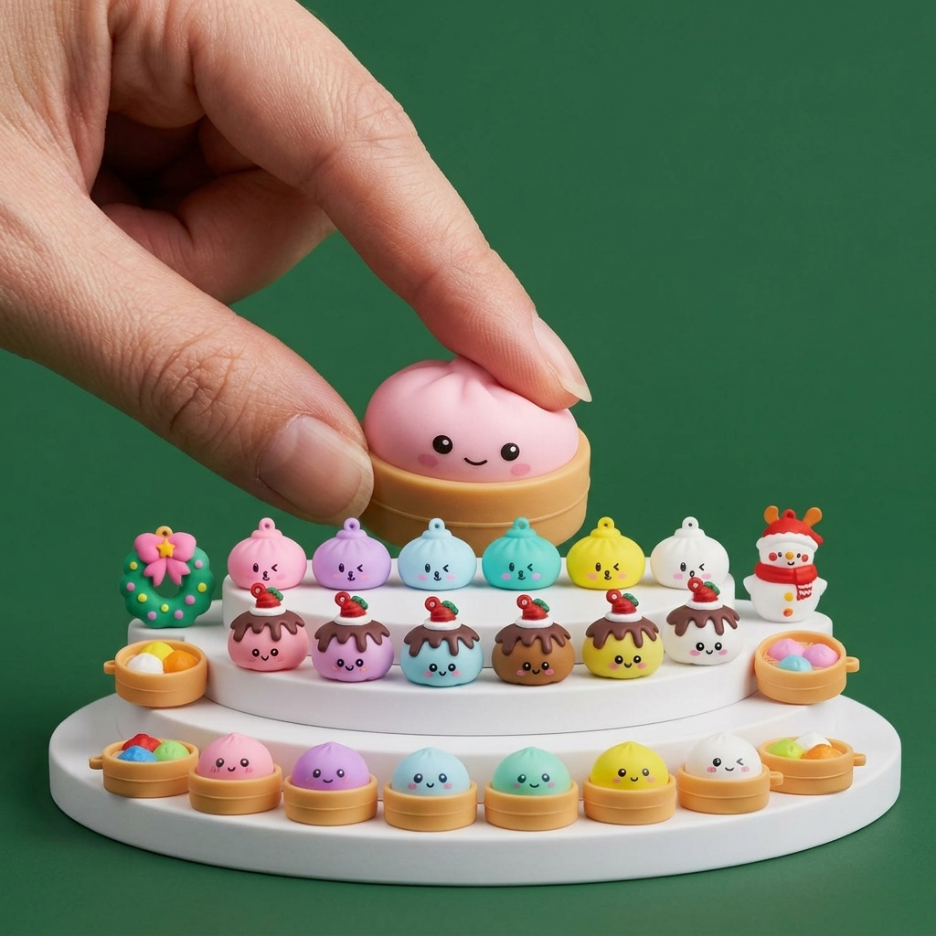 Dumpling Squishy Joulukalenteri Joulupukin Reki 24 kpl puristettuna kädessä